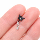 Detail View 2 of Black Noir Victorian Butterfly Dangle Sparkle L-Shaped Nose Ring-Clear Gem