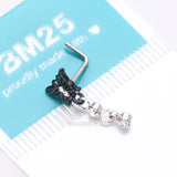 Detail View 4 of Black Noir Victorian Butterfly Dangle Sparkle L-Shaped Nose Ring-Clear Gem