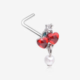 Sparkle Cherry Heart Pearlescent Dangle L-Shaped Nose Ring-Red/White