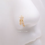 Detail View 1 of Golden Sparkle Flower Dangle Gem Drop L-Shaped Nose Ring-Clear Gem
