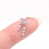 Detail View 2 of Butterfly Sparkle Dangle Gem Drop L-Shaped Nose Ring-Clear Gem