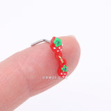 Detail View 2 of Very Berry Double Strawberry Dangle L-Shaped Nose Ring-Red