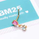 Detail View 4 of Golden Opalescent Glitter Heart Sparkle Dangle L-Shaped Nose Ring-Pink/Aurora Borealis