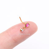 Detail View 2 of Golden Opalescent Glitter Heart Sparkle Dangle L-Shaped Nose Ring-Pink/Aurora Borealis