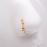 Detail View 1 of Golden Fairytale Droplets Multi-Gem Teardrop Dangle L-Shaped Nose Ring-Clear Gem