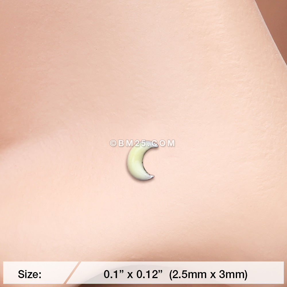 Detail View 2 of Glow in the Dark Crescent Moon Nose Stud Ring-Yellow