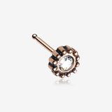 Rose Gold Aira Filigree Sparkle Icon Nose Stud Ring-Clear Gem