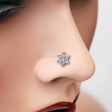 Detail View 1 of Spring Flower Sparkle Prong Set Nose Stud Ring-Clear Gem