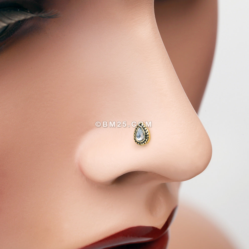 Detail View 1 of Golden Chakra Sparkle Nose Stud Ring-Clear Gem