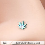 Detail View 2 of Colorline Cannabis Sparkle Nose Stud Ring-Green/Clear