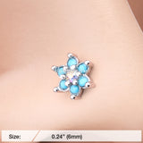 Detail View 2 of Spring Flower Turquoise Sparkle Nose Stud Ring-Aurora Borealis/Turquoise
