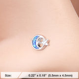 Detail View 2 of Opal Sparkle Crescent Moon & Star Nose Stud Ring-Blue