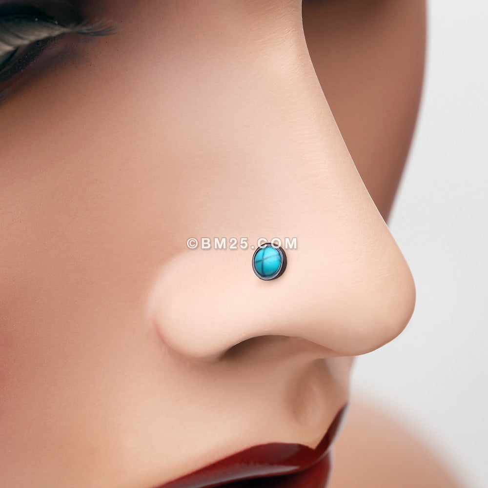 Detail View 1 of Blackline Bezel Set Turquoise Stone Nose Stud Ring-Black/Turquoise