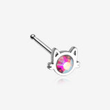 Adorable Cat Face Iridescent Sparkle Nose Stud Ring