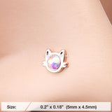 Detail View 2 of Rose Gold Adorable Cat Face Iridescent Sparkle Nose Stud Ring-Aurora Borealis