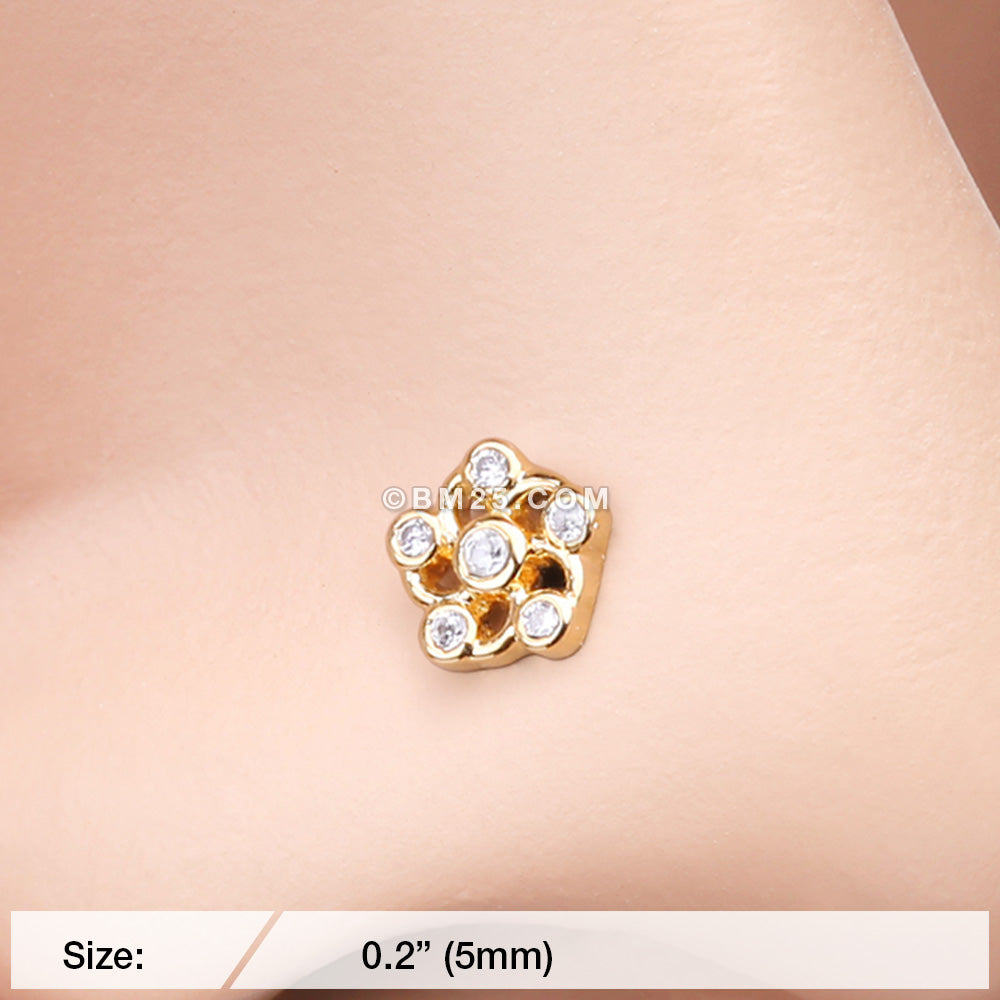Detail View 2 of Golden Jasmine Flower Sparkle Nose Stud Ring -Clear Gem