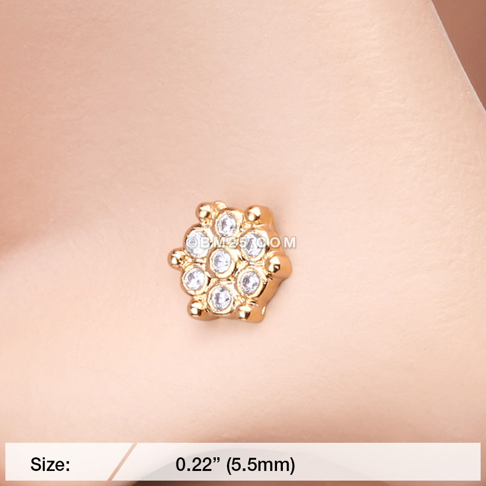 Detail View 2 of Golden Snowflake Extravagant Sparkle Nose Stud Ring-Clear Gem