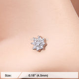 Detail View 2 of Gleaming Sparkle Flower Nose Stud Ring-Clear Gem