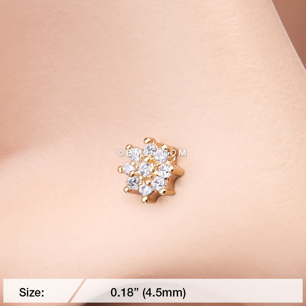 Detail View 2 of Golden Gleaming Sparkle Flower Nose Stud Ring-Clear Gem