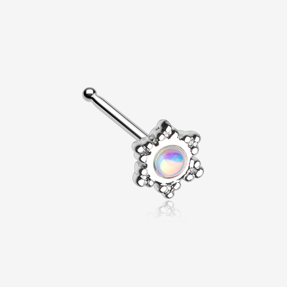 Iridescent Snowflake Sparkle Nose Stud Ring-Clear Gem/White
