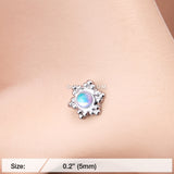 Detail View 2 of Iridescent Snowflake Sparkle Nose Stud Ring-Clear Gem/White
