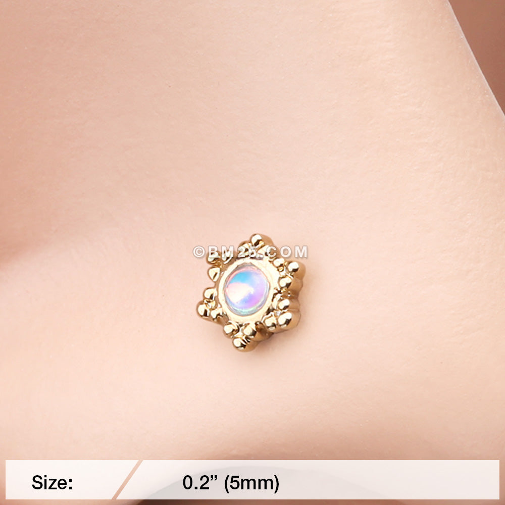 Detail View 2 of Golden Iridescent Snowflake Sparkle Nose Stud Ring-Gold