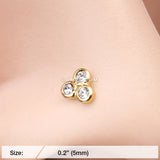 Detail View 2 of Golden Sparkle Trinity Nose Stud Ring-Clear Gem