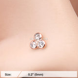 Detail View 2 of Rose Gold Sparkle Trinity Nose Stud Ring-Clear Gem