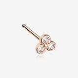 Rose Gold Sparkle Trinity Nose Stud Ring-Clear Gem