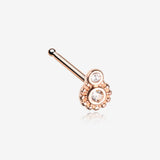 Rose Gold Steampunk Sparkle Gear Nose Stud Ring-Clear Gem