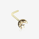 Golden Dainty Crescent Moon & Stars L-Shaped Nose Ring