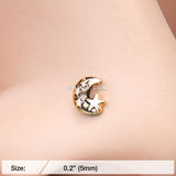 Detail View 2 of Golden Dainty Crescent Moon & Stars L-Shaped Nose Ring-Gold