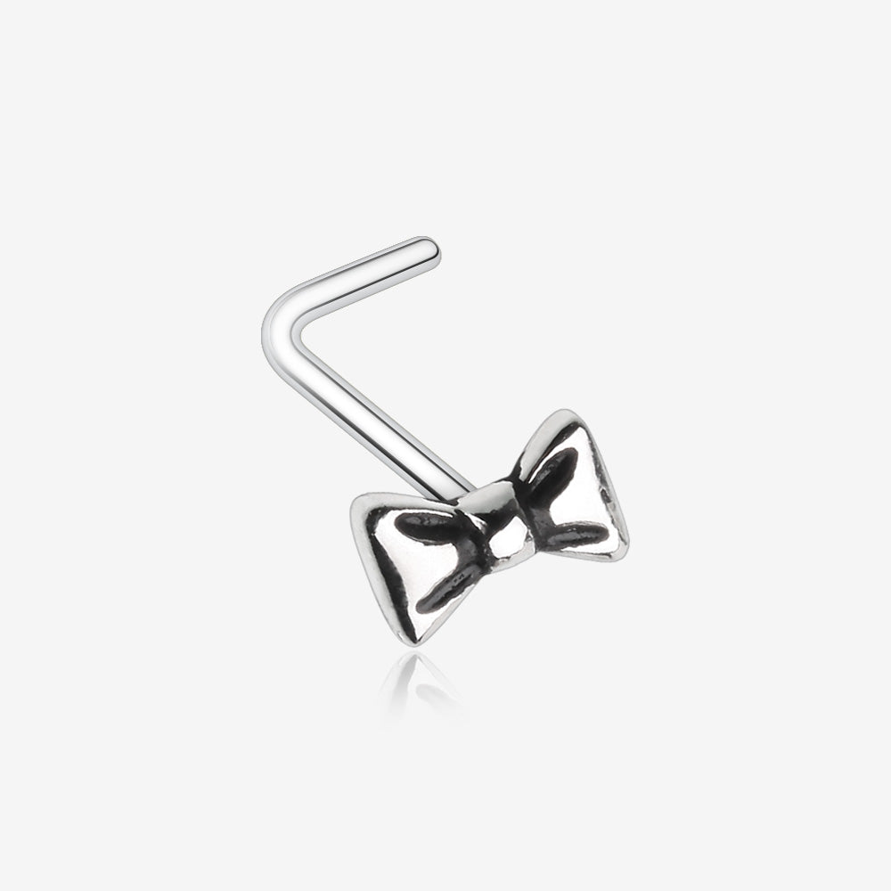 Adorable Dainty Bow-Tie L-Shaped Nose Ring-Steel