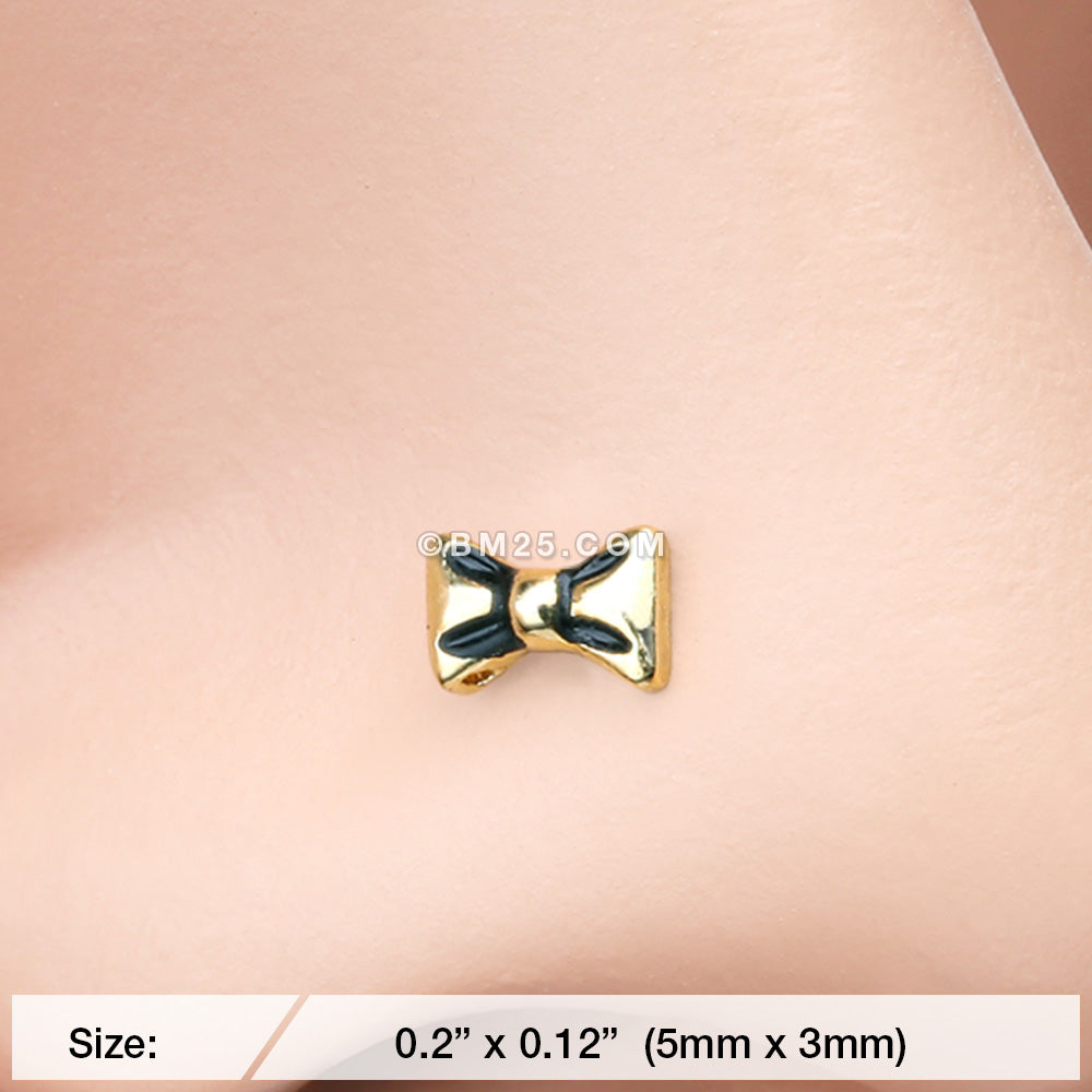 Detail View 2 of Golden Adorable Dainty Bow-Tie L-Shaped Nose Ring-Gold