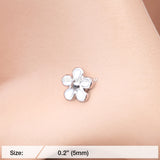 Detail View 2 of White Plumeria Flower L-Shaped Nose Ring-White