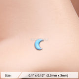 Detail View 2 of Glow in the Dark Crescent Moon L-Shaped Nose Ring-Blue