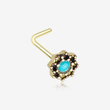 Golden Lotus Opal Sparkle Filigree Icon L-Shaped Nose Ring