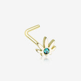 Golden Cannabis Sparkle L-Shaped Nose Ring