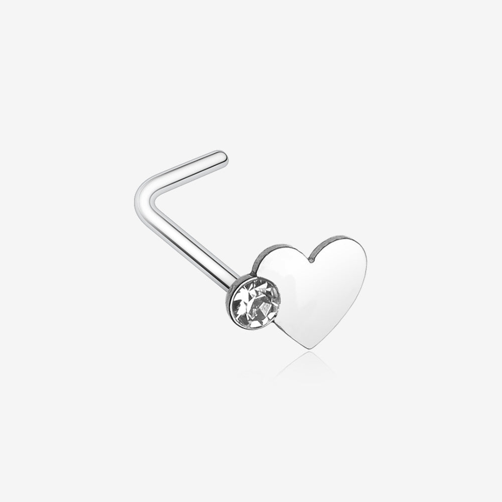 Adorable Heart Sparkle L-Shaped Nose Ring-Clear Gem