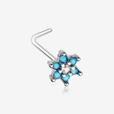 Spring Flower Turquoise Sparkle L-Shaped Nose Ring