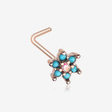 Rose Gold Spring Flower Turquoise Sparkle L-Shaped Nose Ring-Aurora Borealis/Turquoise