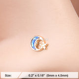 Detail View 2 of Golden Opal Sparkle Crescent Moon & Star L-Shaped Nose Ring-Blue