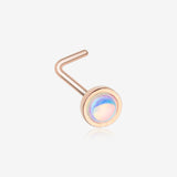 Rose Gold Bezel Set Iridescent Revo Sparkle L-Shaped Nose Ring-Rainbow/Multi-Color