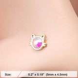 Detail View 2 of Golden Adorable Cat Face Iridescent Sparkle L-Shaped Nose Ring-Aurora Borealis