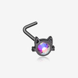 Blackline Adorable Cat Face Iridescent Sparkle L-Shaped Nose Ring