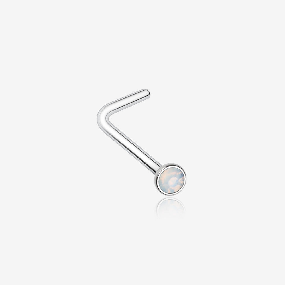 Opalite Gem Sparkle L-Shaped Nose Ring-White