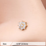 Detail View 2 of Golden Gleaming Sparkle Flower L-Shaped Nose Ring-Clear Gem