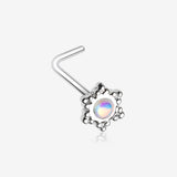 Iridescent Snowflake Sparkle L-Shaped Nose Ring-Clear Gem/White