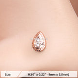 Detail View 2 of Rose Gold Bali Avice Teardrop Sparkle L-Shaped Nose Ring-Clear Gem