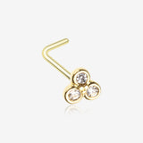 Golden Sparkle Trinity L-Shaped Nose Ring-Clear Gem